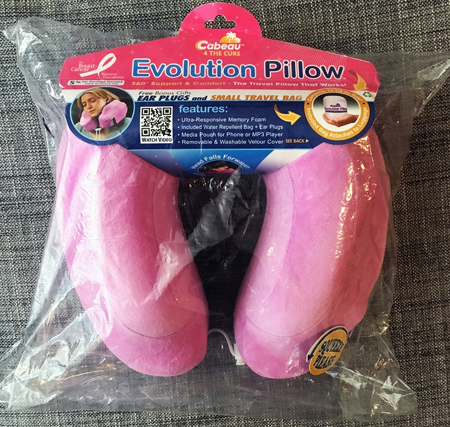pink Cabeau Evolution travel pillow in packaging