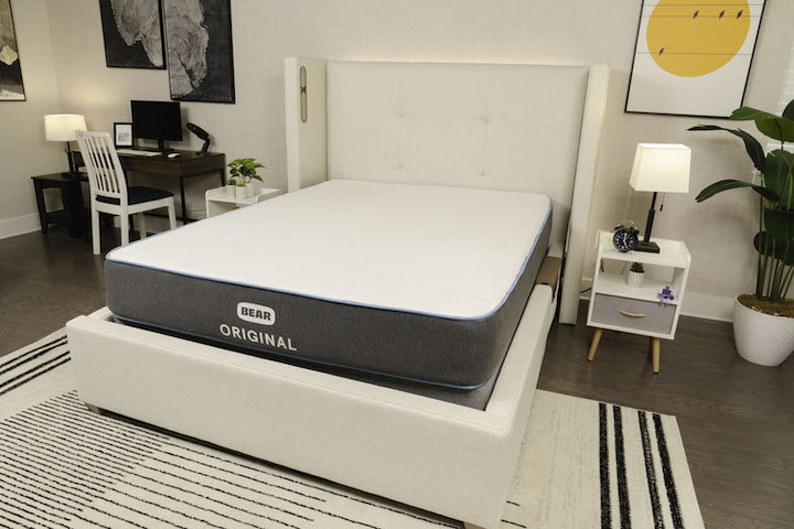 the Bear Original mattress sits on a bed frame