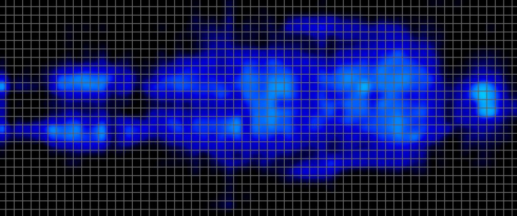 A pressure map from a lightweight back sleepers on the Brooklyn Bedding Signature Hybrid mattress. It is largely blue with no indications of increased pressure.